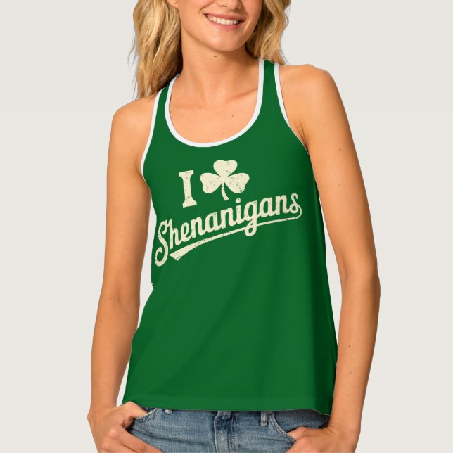 Green Funny Irish Patty's Shamrock Saint Patricks  Tank Top (Front)
