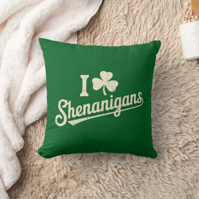 Green Funny Irish Patty's Shamrock Saint Patricks  Throw Pillow (Blanket)