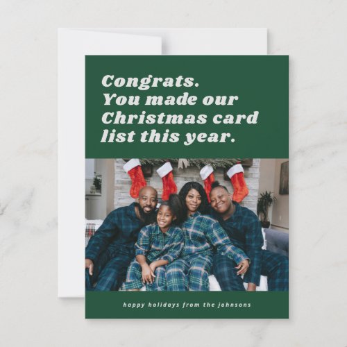 Green Funny Sarcastic Christmas List Holiday Card