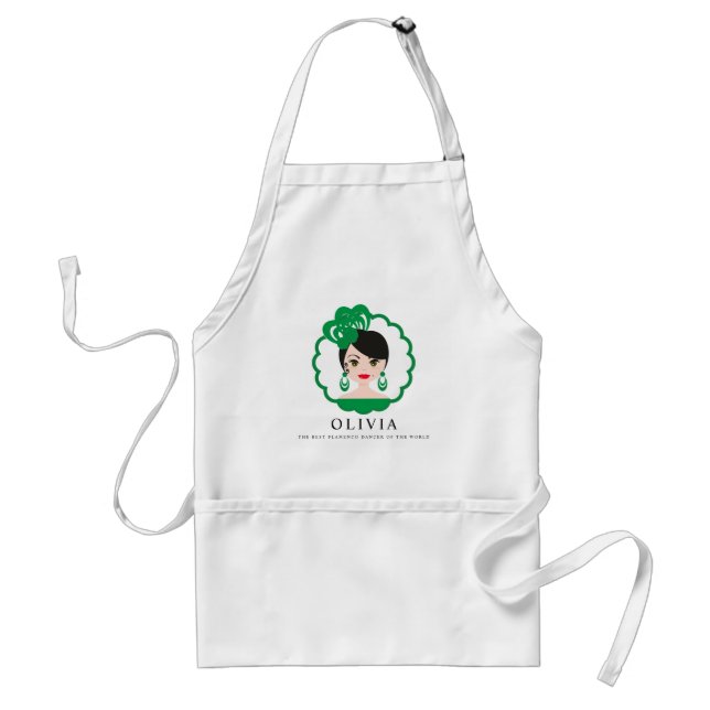 Green Funny Spanish Flamenca Girl Design for Her Adult Apron (Front)