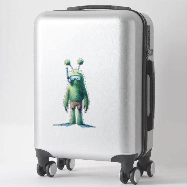 Green Fuzzy Snorkeling Alien Sticker (Suitcase)