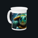 Green Galactic Sea Turtle Beverage Pitcher<br><div class="desc">This colorful Cosmic design features a green galactic sea turtle with a vibrant space-themed background and bubbles.</div>
