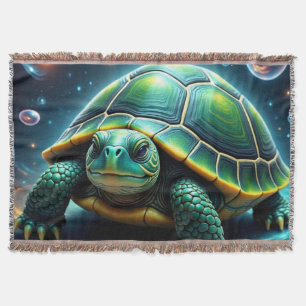 Green Galactic Sea Turtle Throw Blanket