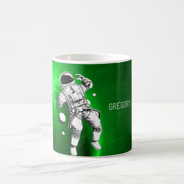 Green Galaxy Astronaut Personalized Coffee Mug (Center)