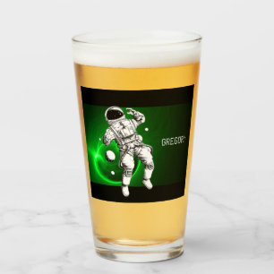 Green Galaxy Astronaut Personalized Glass