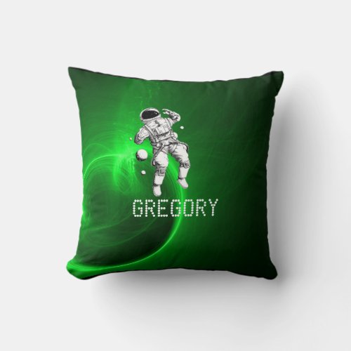 Green Galaxy Astronaut Personalized Throw Pillow