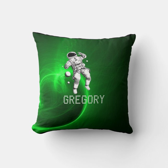 Green Galaxy Astronaut Personalized Throw Pillow (Front)