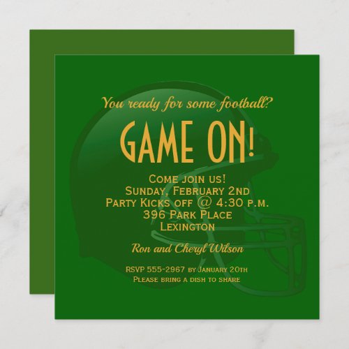 Green Game Day Football Helmet Party Invitations