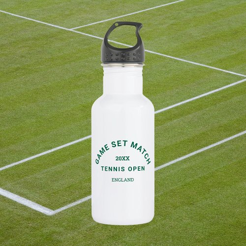 Green Game Set Match Crest Tennis Stainless Steel Water Bottle