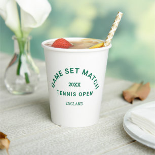Green Game Set Match Crest Tennis Tournament Paper Cups