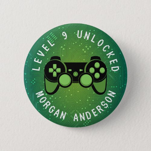 Green Gamer Level Unlocked Birthday  Button