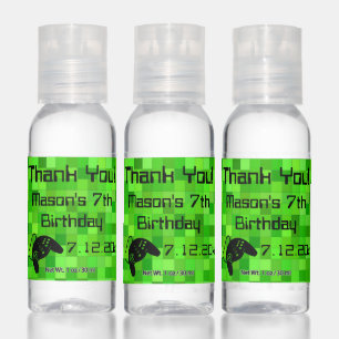 Green Gamer Pixels Birthday Party Hand Sanitizer