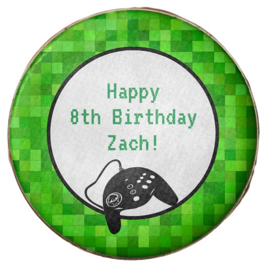 Green Gamer Pixels | Custom Birthday Party Chocolate Covered Oreo (Front)