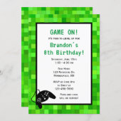 Green Gamer Pixels | Custom Birthday Party Invitation (Front/Back)