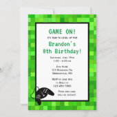 Green Gamer Pixels | Custom Birthday Party Invitation (Front)