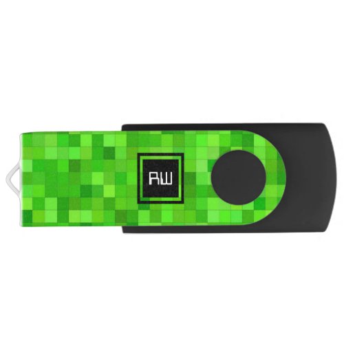 Green Gamer Pixels  Personalized Flash Drive