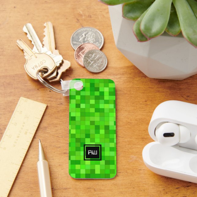 Green Gamer Pixels Personalized Keychain (Desk)