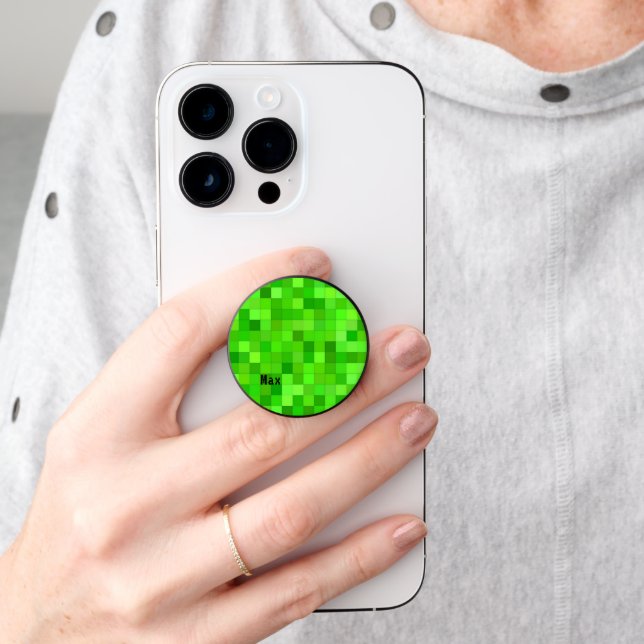 Green Gamer Pixels Personalized PopSocket (Hand)
