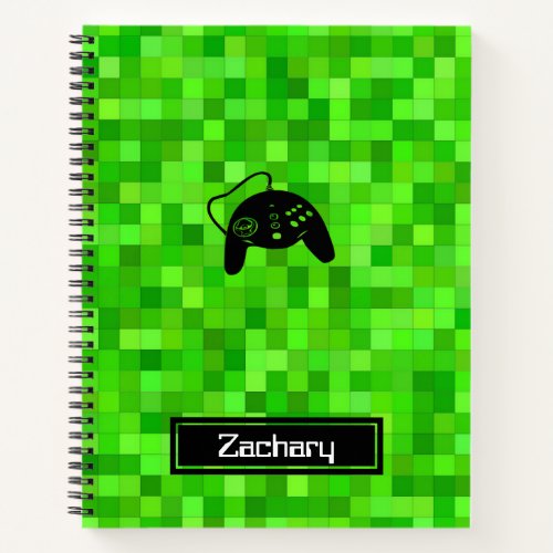 Green Gamer Pixels  Personalized Spiral Notebook