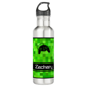 Green Gamer Pixels   Personalized Stainless Steel Water Bottle