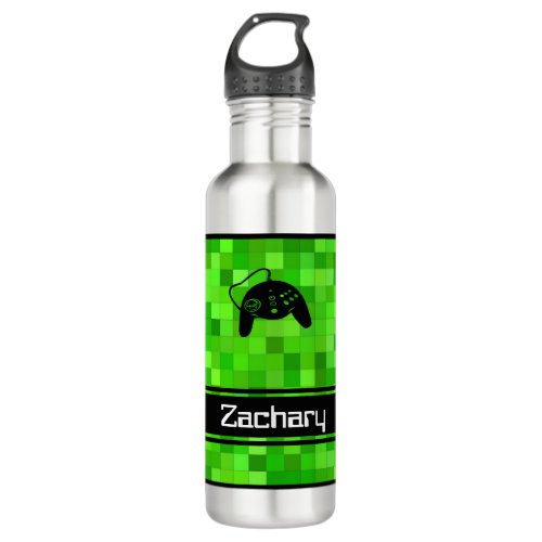 Green Gamer Pixels | Personalized Stainless Steel Water Bottle