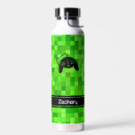 Green Gamer Pixels Personalized Water Bottle<br><div class="desc">A personalized water bottle that your child will love to use - featuring a pattern of green pixels (just like the popular video game) and a game controller along with a spot for their name (or other custom text) at the bottom. Matching products are also available for this design -...</div>