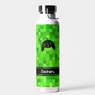 Green Gamer Pixels Personalized Water Bottle