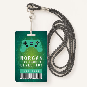 Green Gamer VIP Pass Birthday Invitation Badge