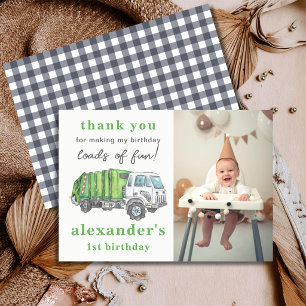 Green Garbage Trash Truck 1st Birthday Photo  Thank You Card