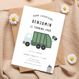 Green Garbage Truck 3rd Birthday Invitation