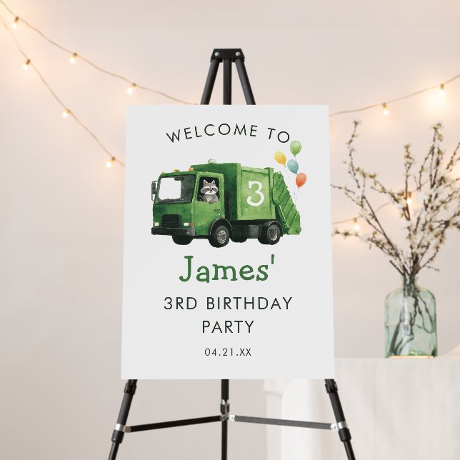 Green Garbage Truck Birthday Welcome Sign (In Situ (Stand))