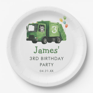 Green Garbage Truck Birthday Welcome Sign Paper Plates
