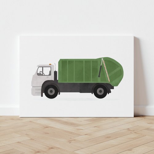 Green Garbage Truck Canvas Print