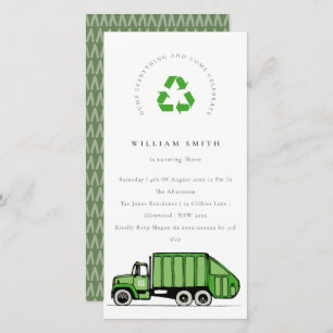 Green Garbage Truck Kids Any Age Birthday Invite