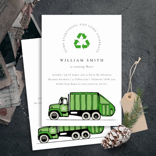 Green Garbage Truck Kids Any Age Birthday Invite