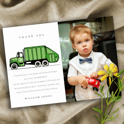 Green Garbage Truck Kids Any Age Birthday Photo Thank You Card