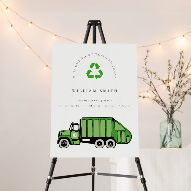 Green Garbage Truck Kids Any Age Birthday Welcome Foam Board (In Situ (Stand))