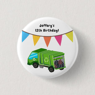Green Garbage Truck - Kid's Birthday Button