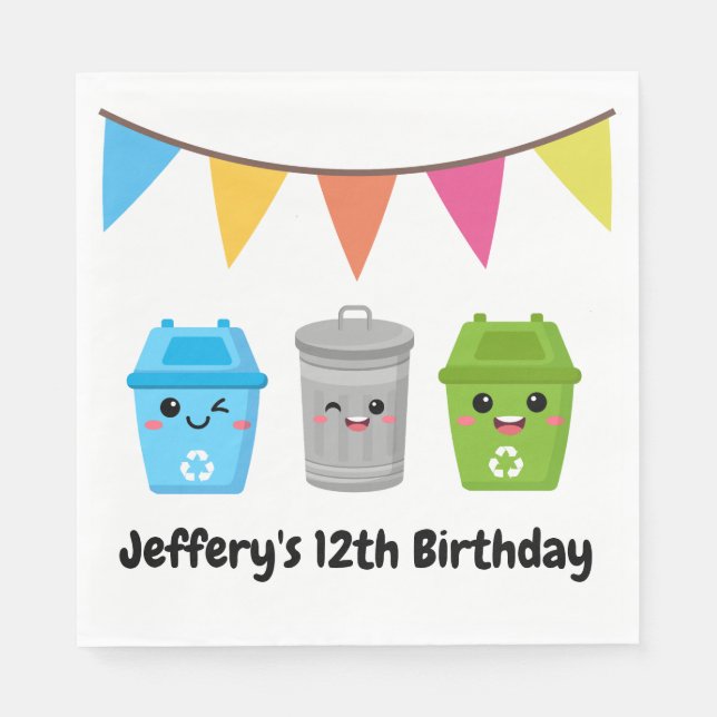 Green Garbage Truck - Kid's Birthday Napkins (Front)