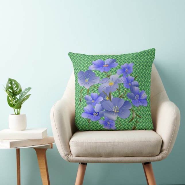Green Garden Blue lilies Modern Chic Throw Pillow (Chair)