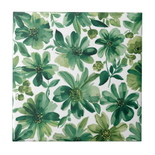 Green Garden Floral Botanical Watercolor Painting Ceramic Tile