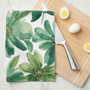 Green Garden Floral Botanical Watercolor Painting Kitchen Towel
