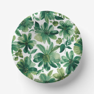 Green Garden Floral Botanical Watercolor Painting Paper Bowls