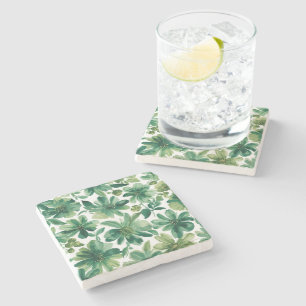 Green Garden Floral Botanical Watercolor Painting Stone Coaster