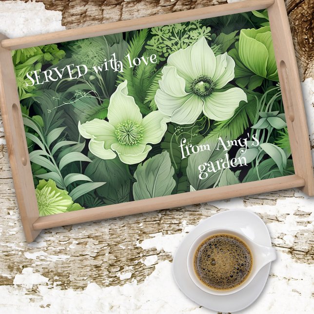 Green Garden Flowers Gardening Serving Tray (Green garden flowers nature serving tray - served with love)