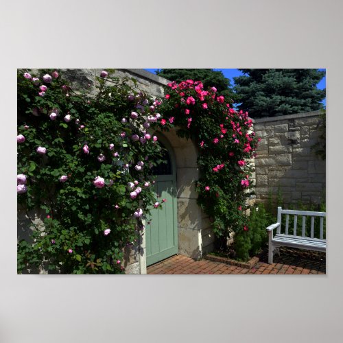 Green Garden Gate with Bench Poster