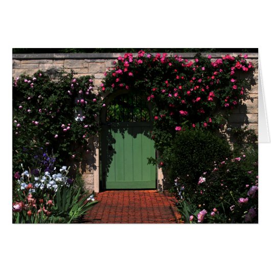Green Garden Gate with Roses Cards (Front Horizontal)