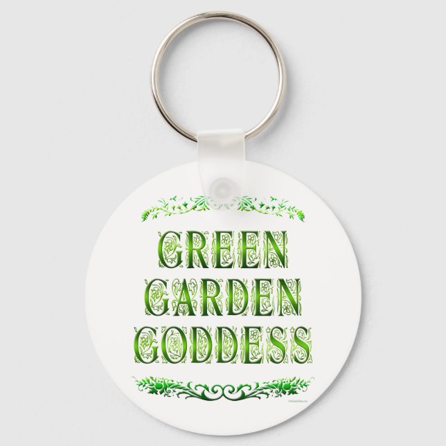 Green Garden Goddess Saying Keychain (Front)