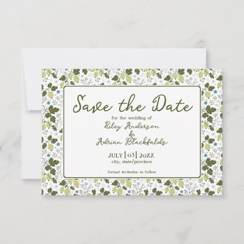 Green Garden Gooseberry Blue Flower Spring Wedding Save The Date
