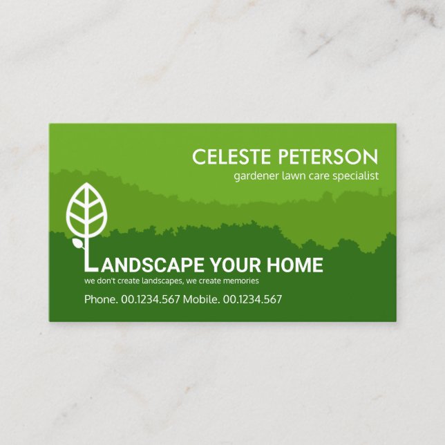 Green Garden Landscape Layers Lawn Care Gardening Business Card (Front)